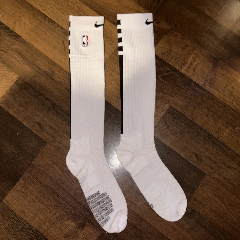 Nike NBA Elite Knee Socks White Black Power Player Team Issued On Court